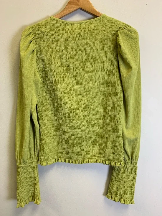 Anthropologie Lime Green Smocked Long-Sleeve Top - Picture 5 of 6